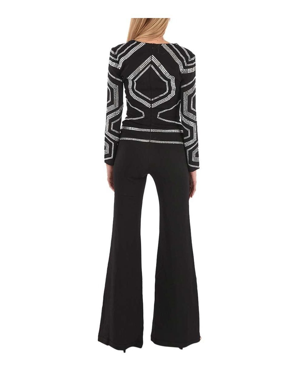 Philipp Plein Black Rhinestone Geometric Jumpsuit