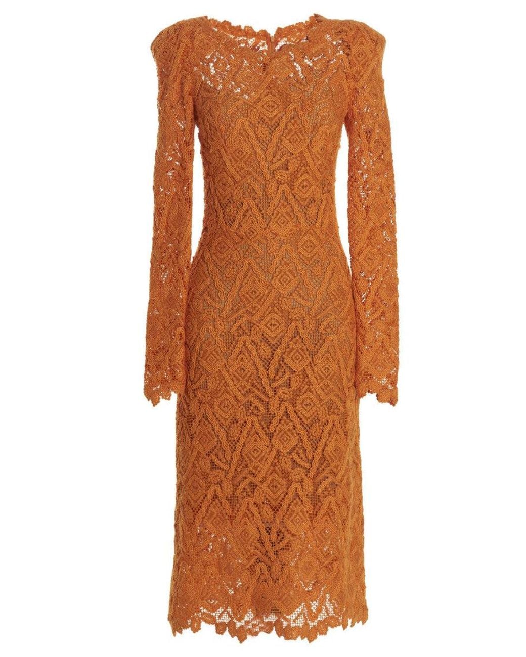 Ermanno Scervino Orange Macram Lace Dress