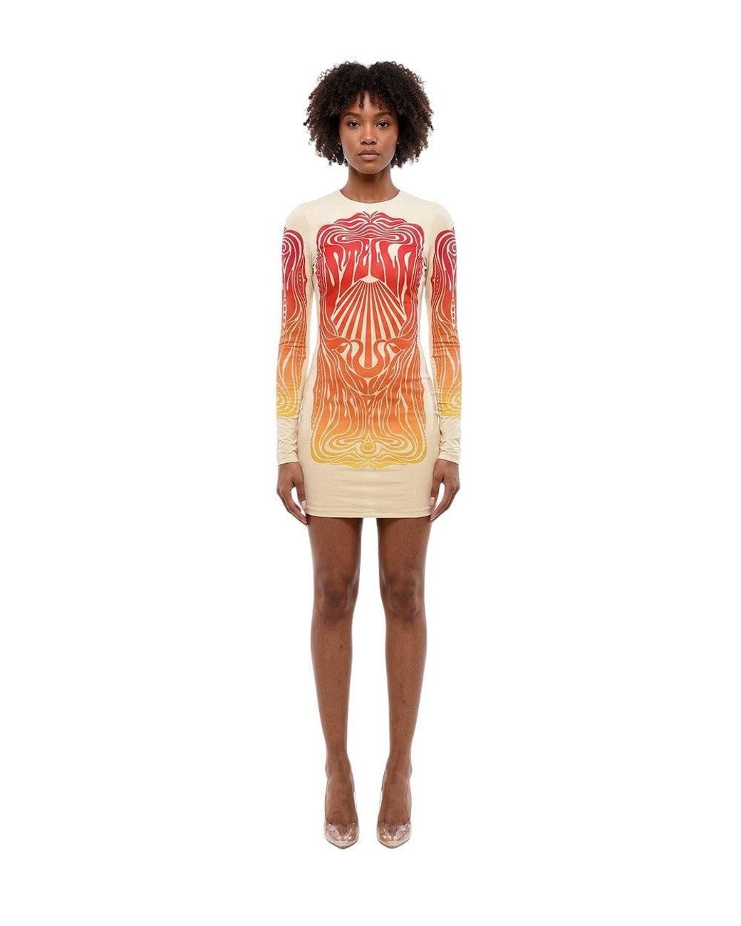 Stella McCartney Orange Graphic Round Neck Mini Dress