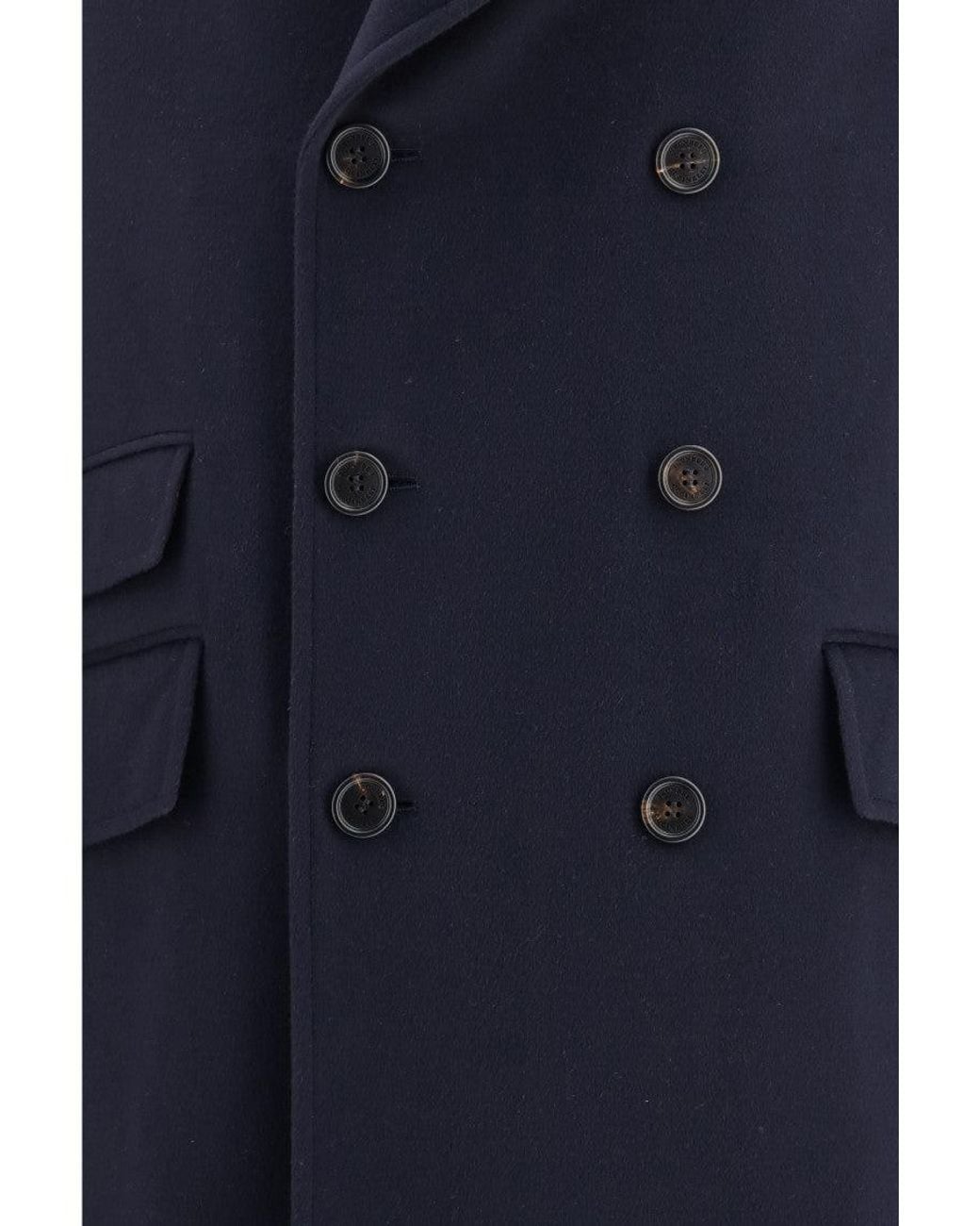 Brunello Cucinelli Blue Peaked Lapel Coat for men