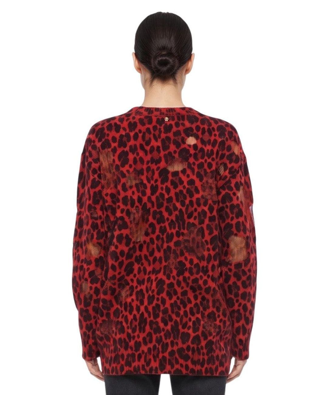 Versace Red Animal Print Crew Neck Sweater
