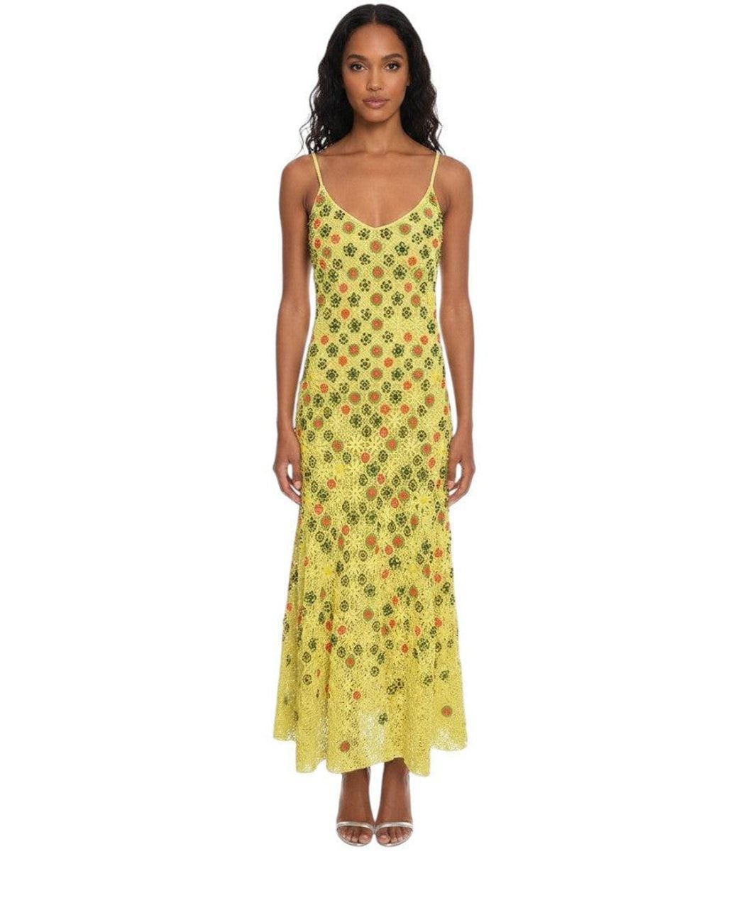 Bottega Veneta Yellow Floral V Neck Maxi Dress