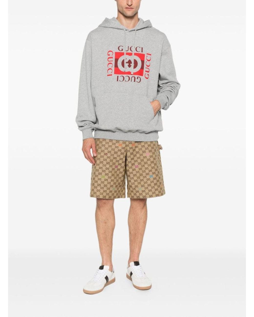 Gucci Gray Logo Cotton Hoodie for men