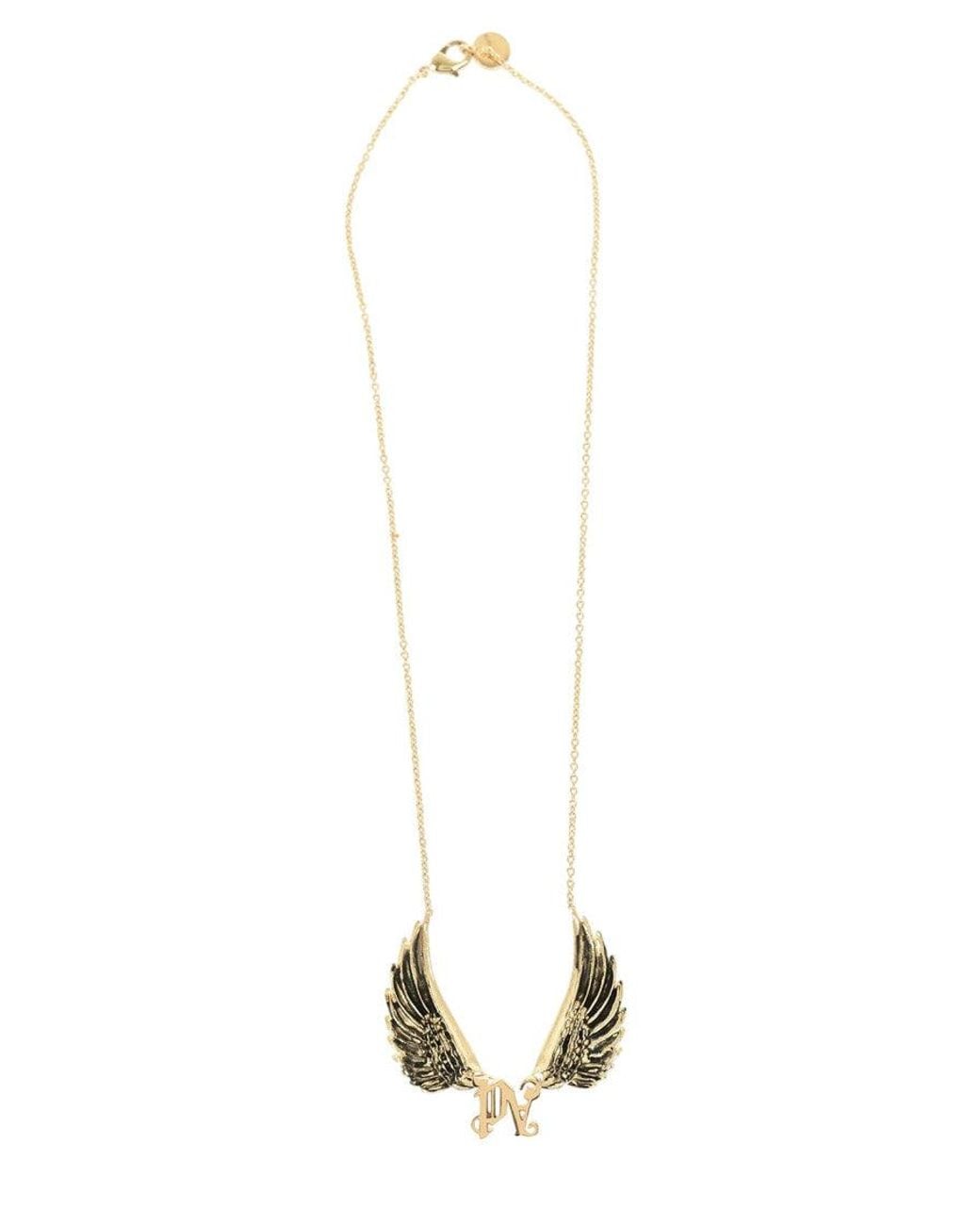 Palm Angels White Golden Wings Pendant Necklace