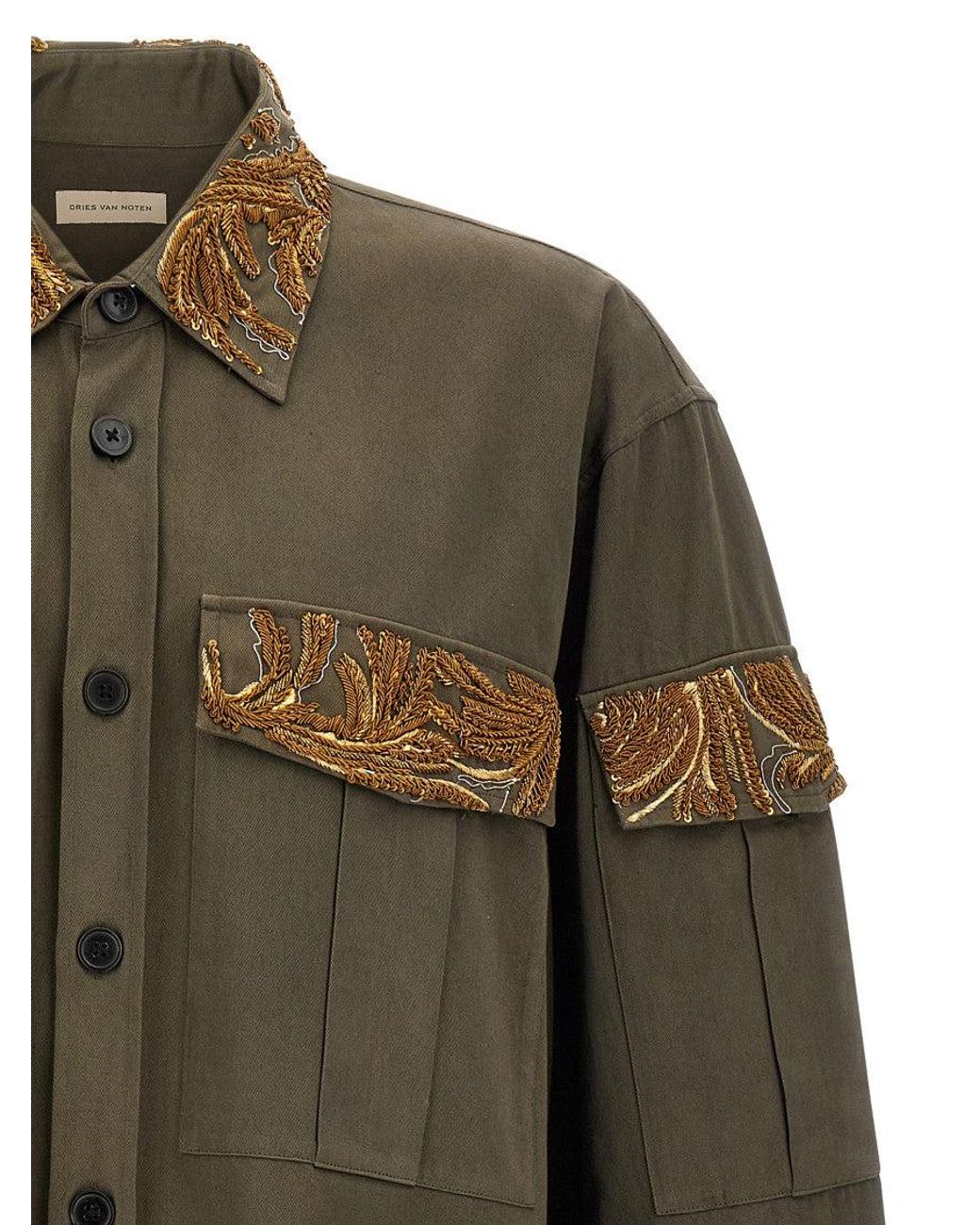 Dries Van Noten Green Crowsey Embroidered Shirt for men