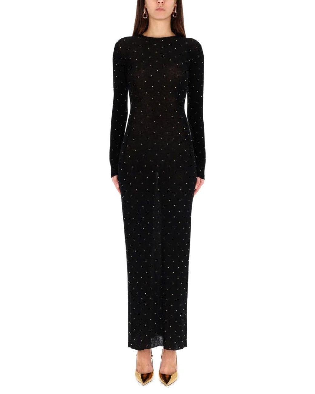 Rabanne Black Embellished Round Neck Maxi Dress