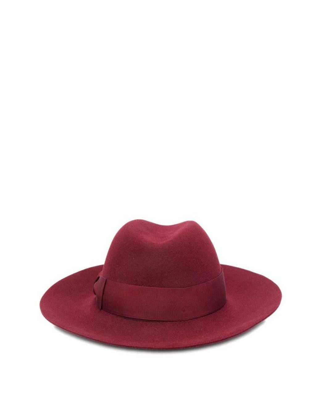 Borsalino Red Claudette Solid Fedora Hat
