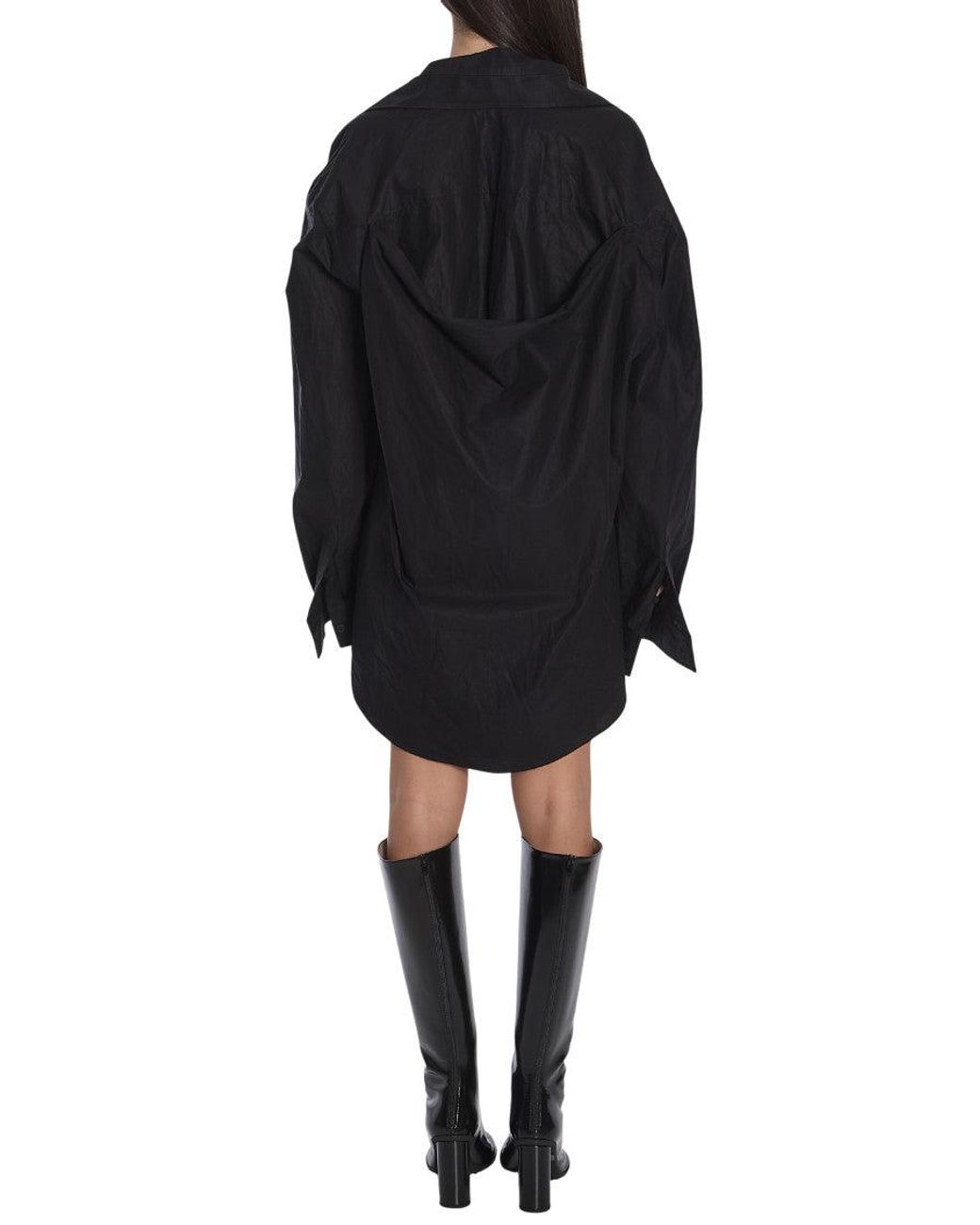 Balenciaga Black Suspended Sleeved Mini Shirt Dress