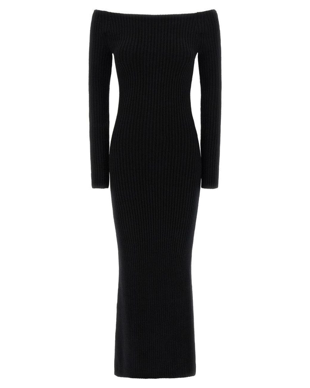 Max Mara Black Ribbed Off Shoulder Maxi Dress