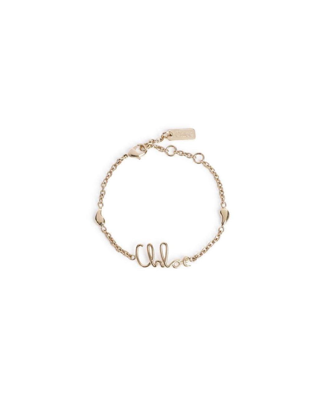 Chloé Metallic Golden Vintage Logo Charm Bracelet