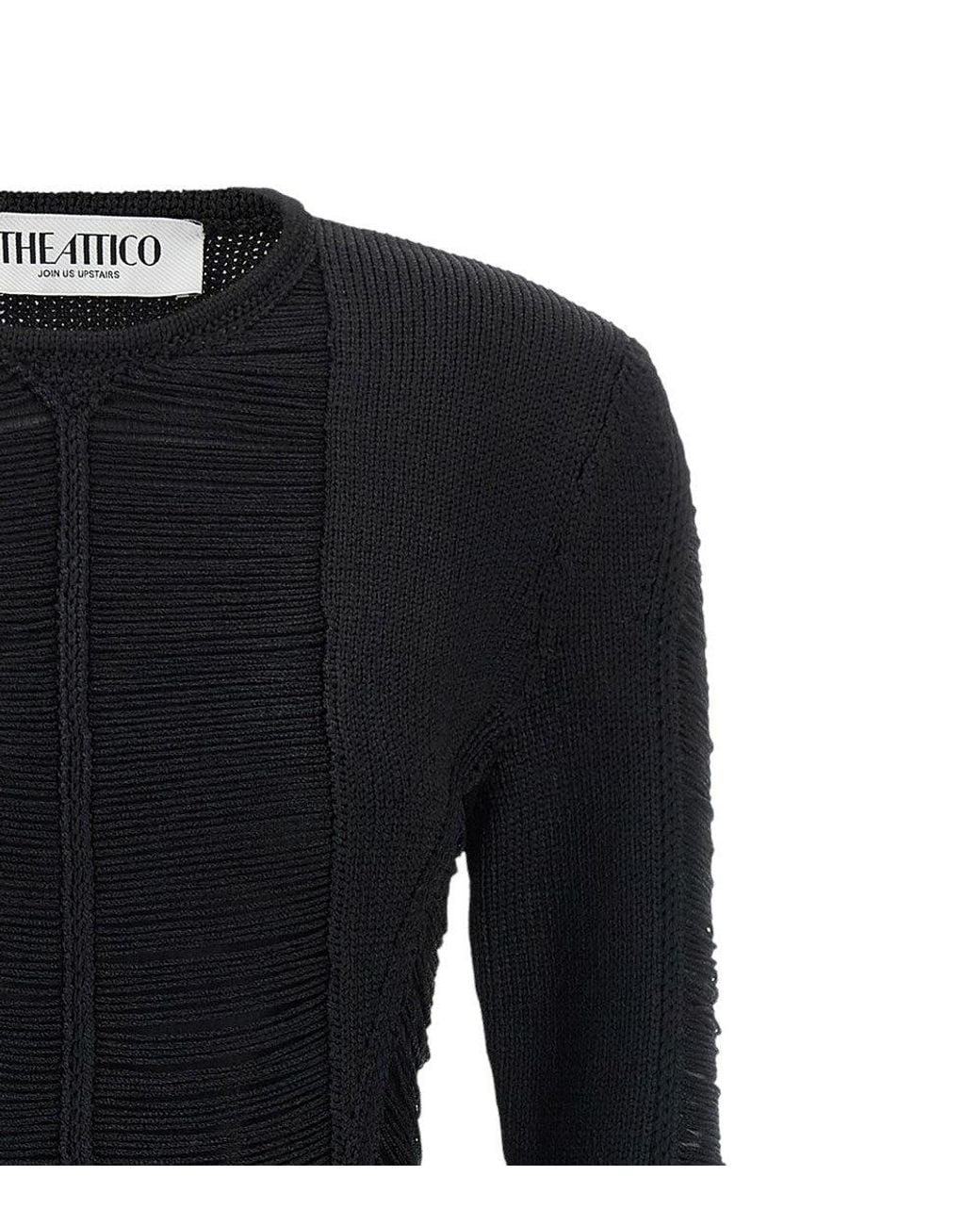 The Attico Black Textured Crew Neck Mini Dress
