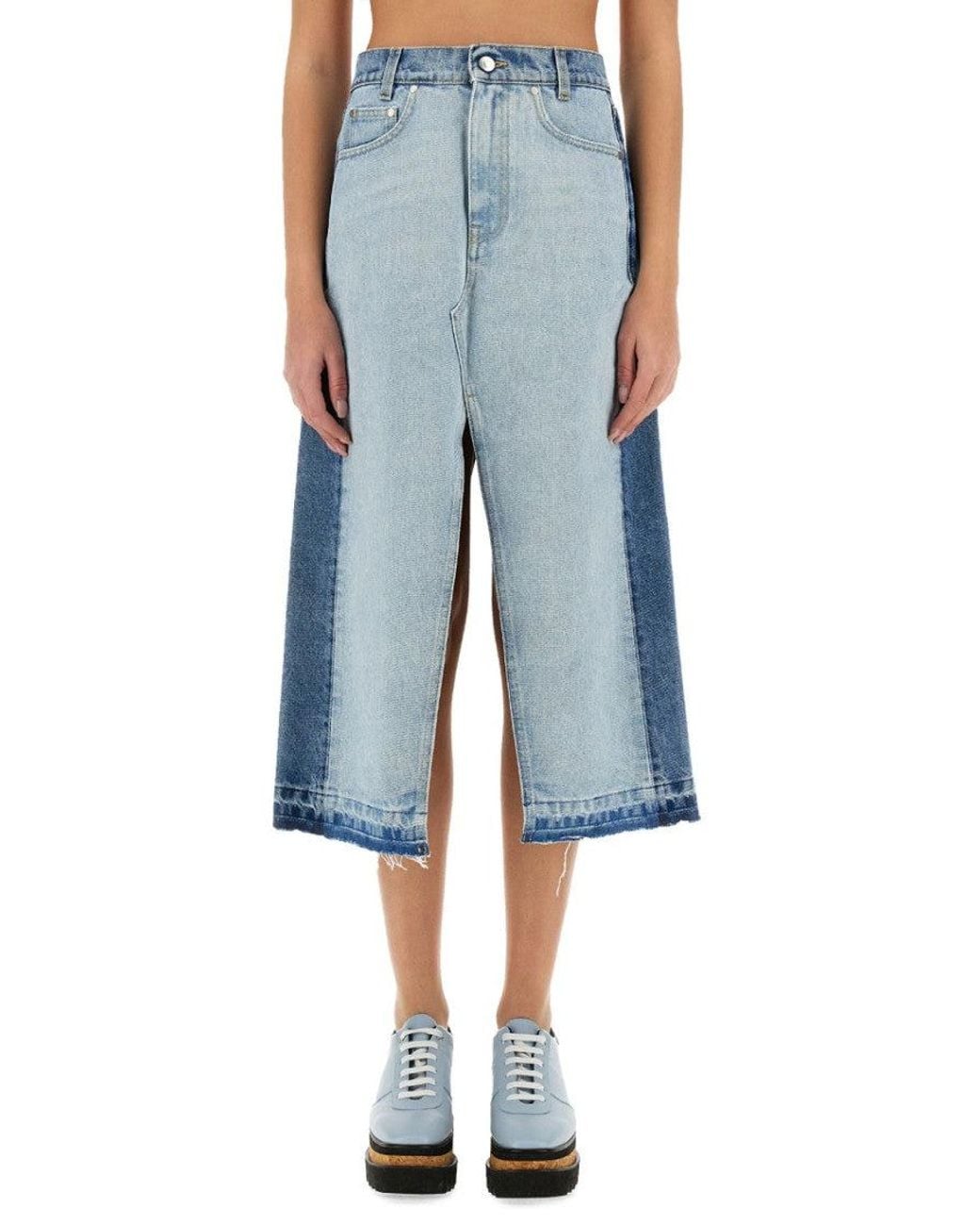 Stella McCartney Blue Denim Color Block Midi Skirt