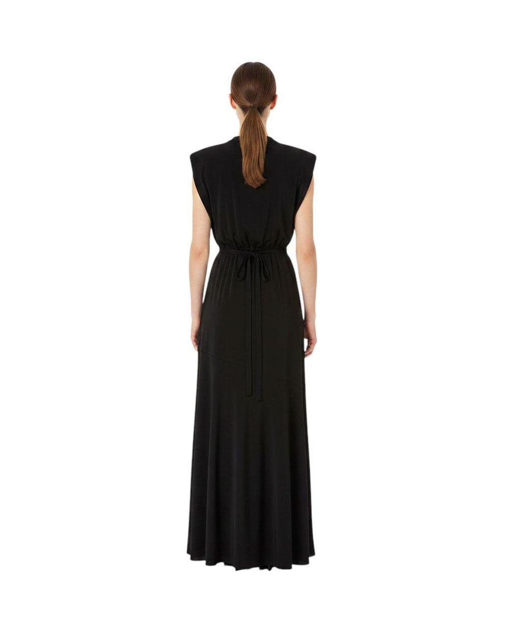 Pinko Black Solid Round Neck Maxi Dress