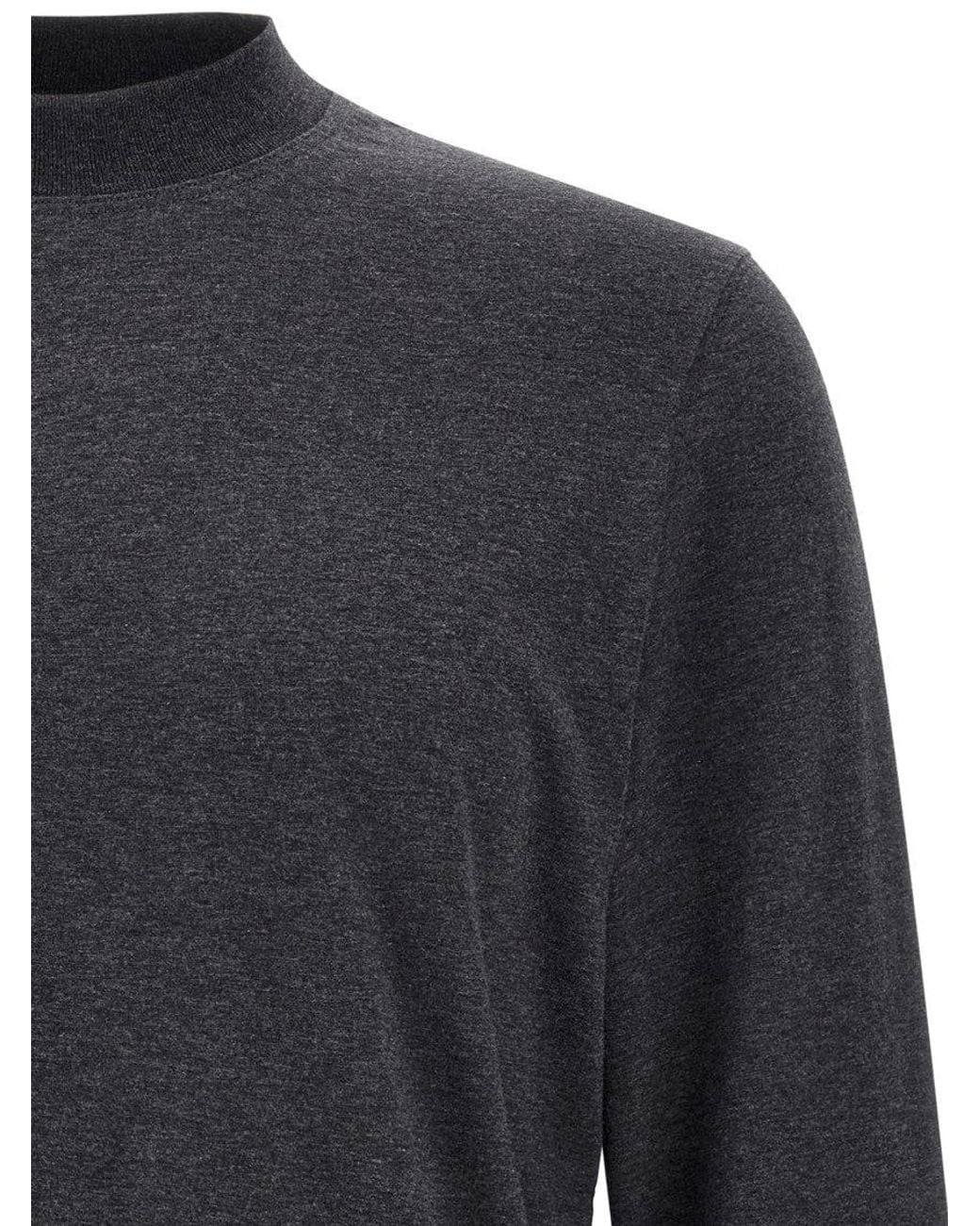Brunello Cucinelli Black Solid Mock Collar T-Shirt for men