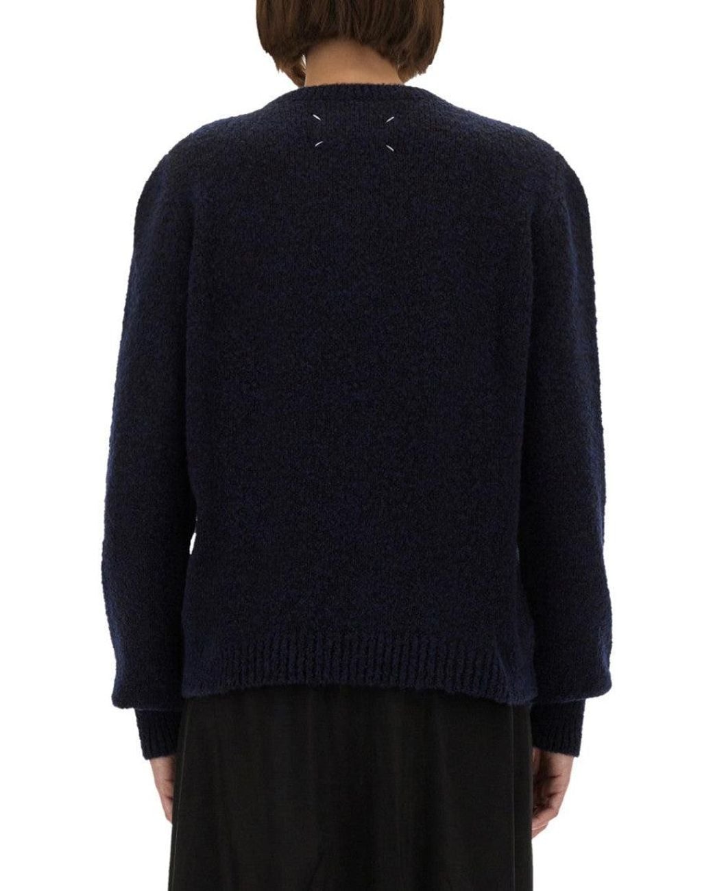 Maison Margiela Blue Plush Knit Sweater With Puffed Shoulders