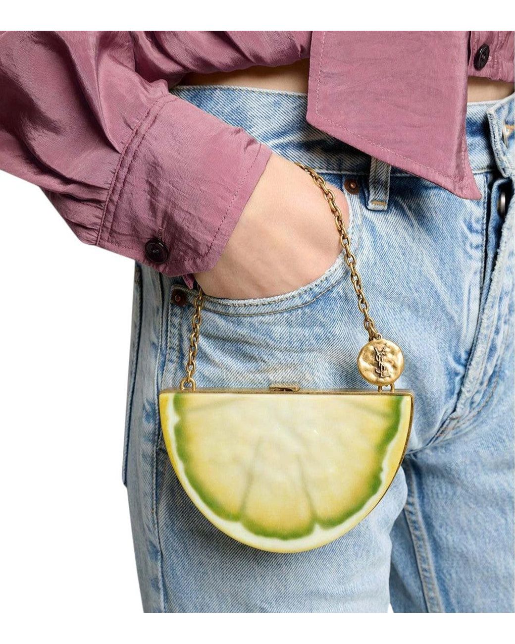 Saint Laurent Green Lemon Mini Clutch