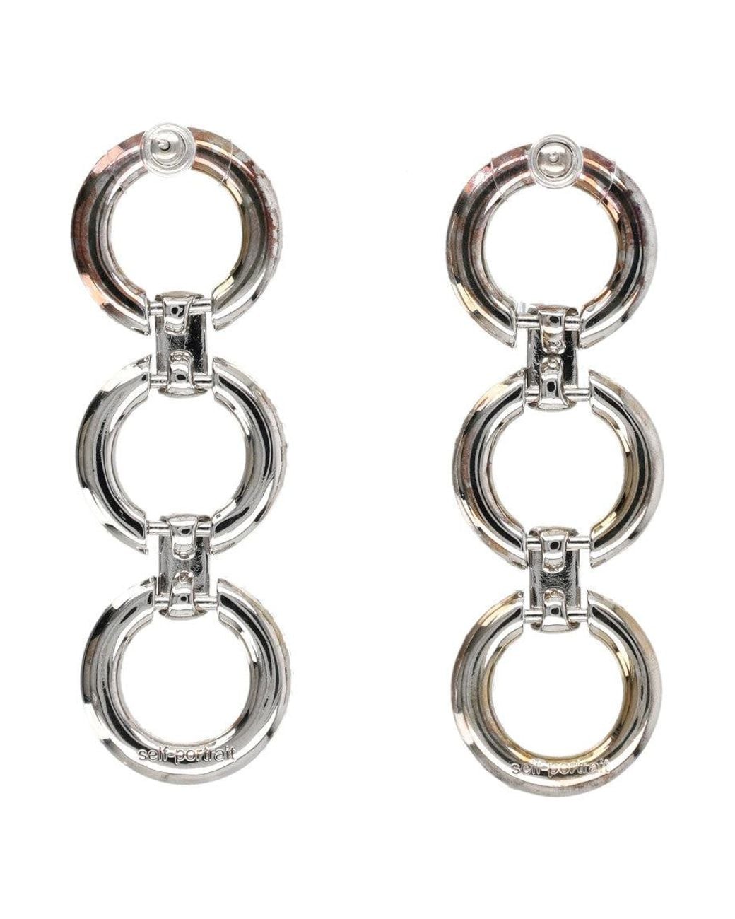 Self-Portrait Metallic Crystal Link Earrings