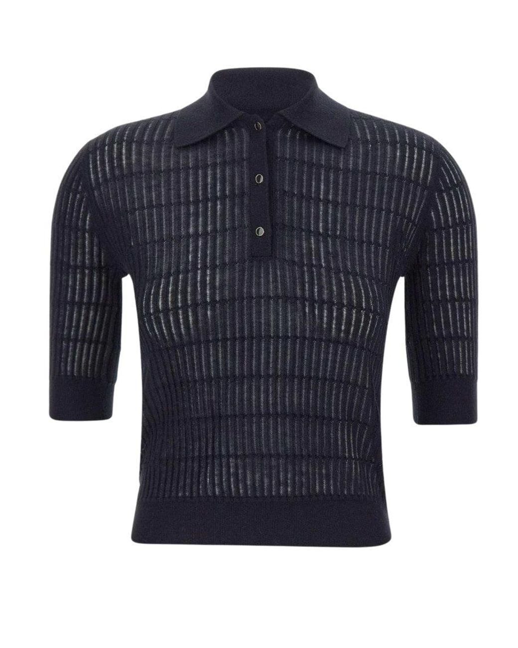 Max Mara Blue Textured Shirt Collar Polo