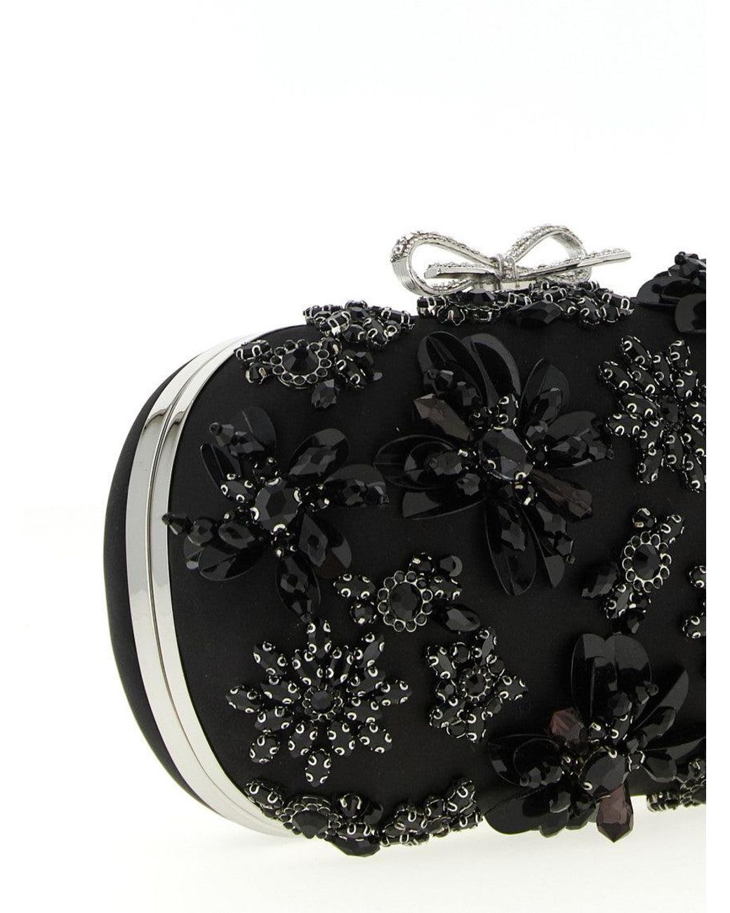 Self-Portrait Black Floral Crystal Clutch