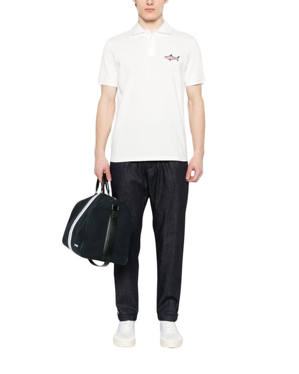Moncler White Logo Shirt Collar Polo for men