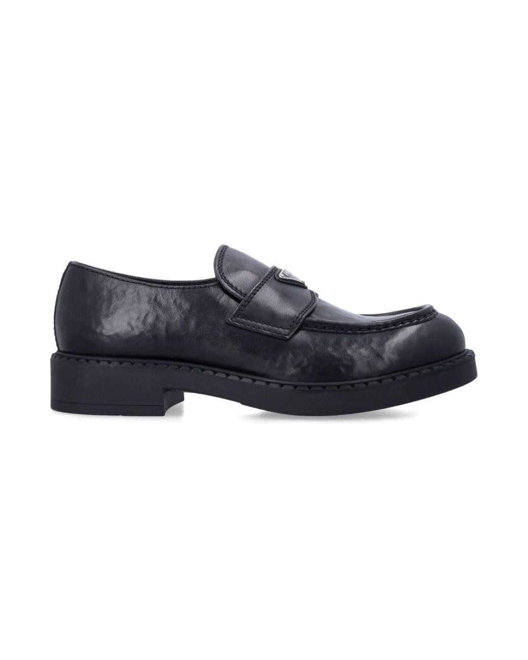 Prada Blue Logo Classic Loafers for men