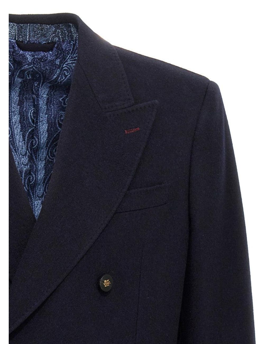 Etro Blue Dark Double Breasted Blazer for men