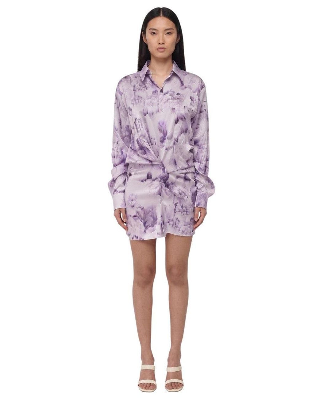Off-White c/o Virgil Abloh Purple Floral Shirt Collar Mini Dress