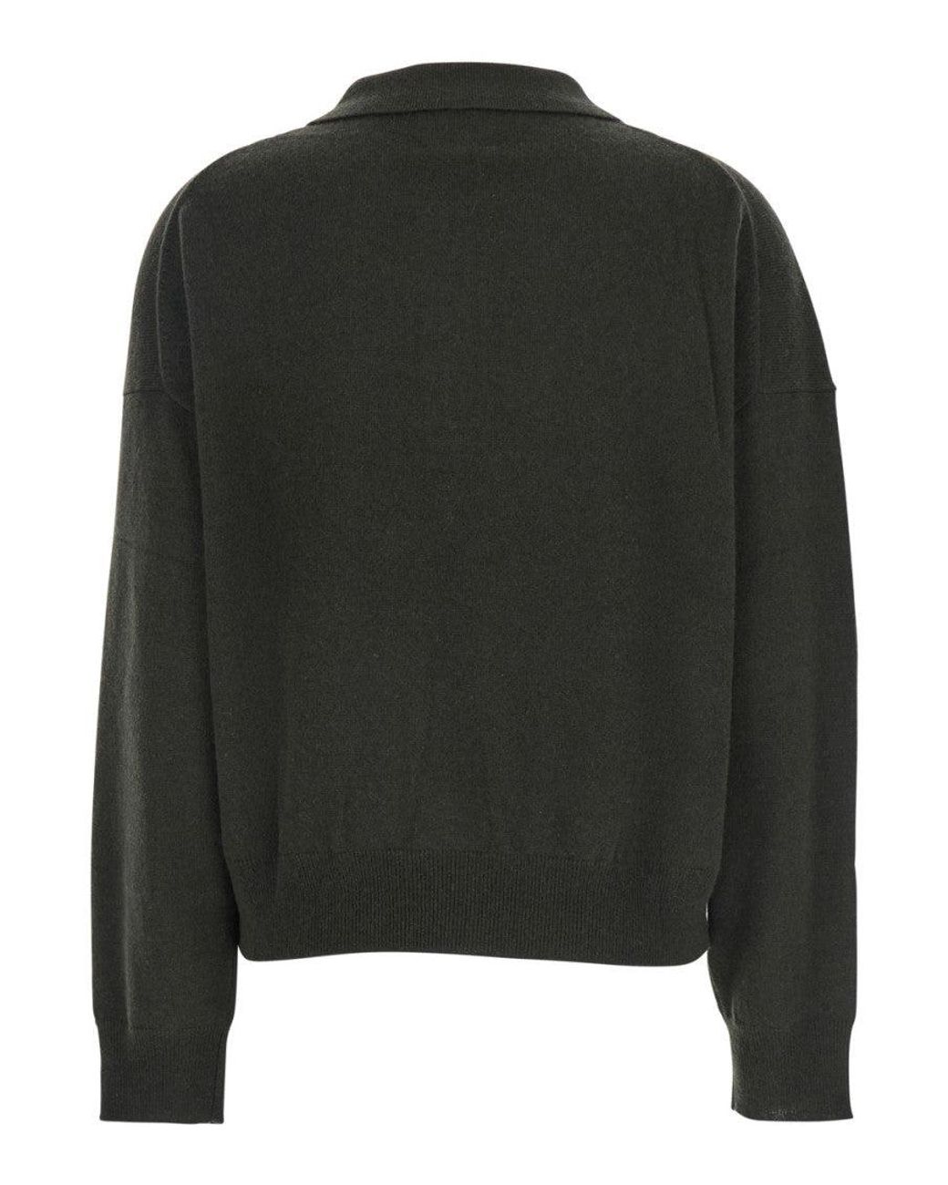 Allude Black Solid Shirt Collar Sweater