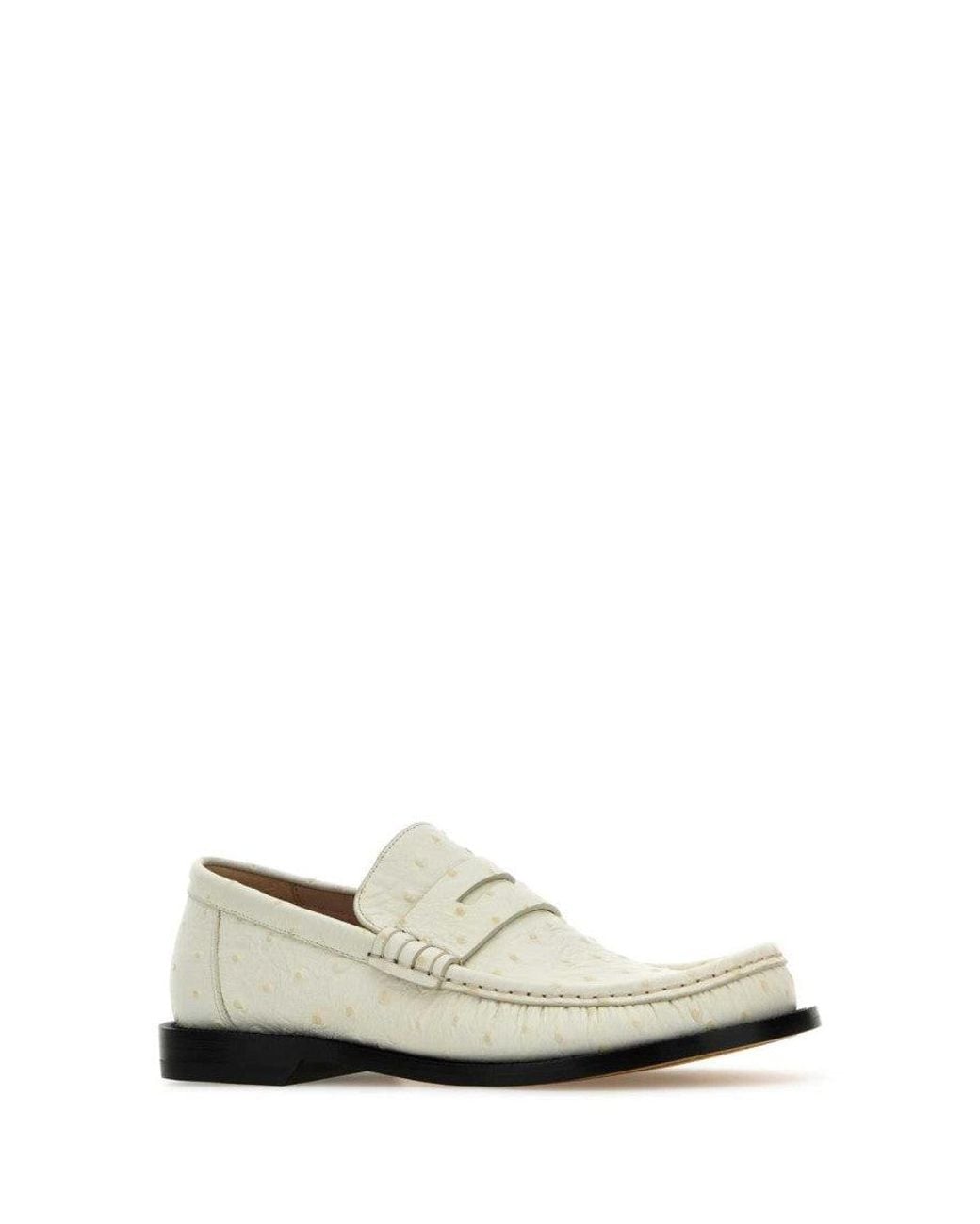 Loewe White Ivory Leather Campo Loafers