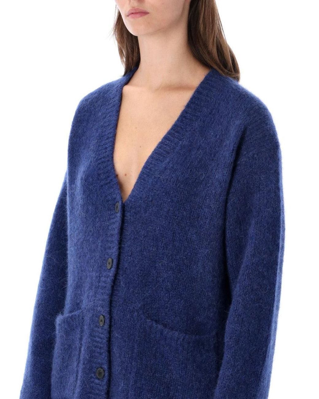 Dries Van Noten Blue Dark Knitted V Neck Sweater