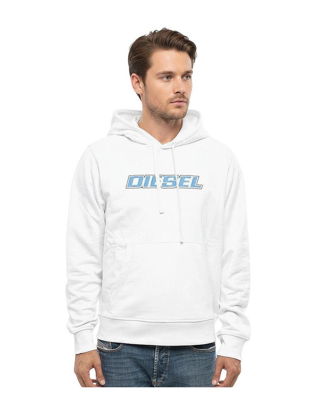 DIESEL White Logo Regular Hoodie for men
