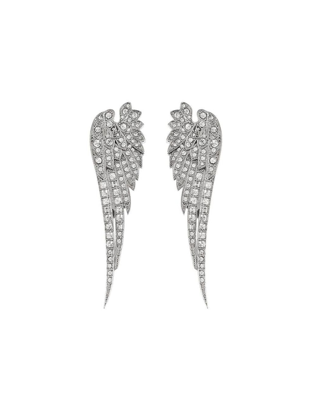 Palm Angels Gray Wings Strass Drop Earrings