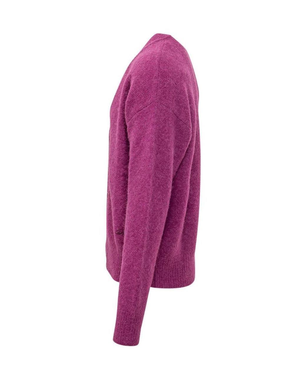 AMI Purple Knitted V Neck Cardigan for men