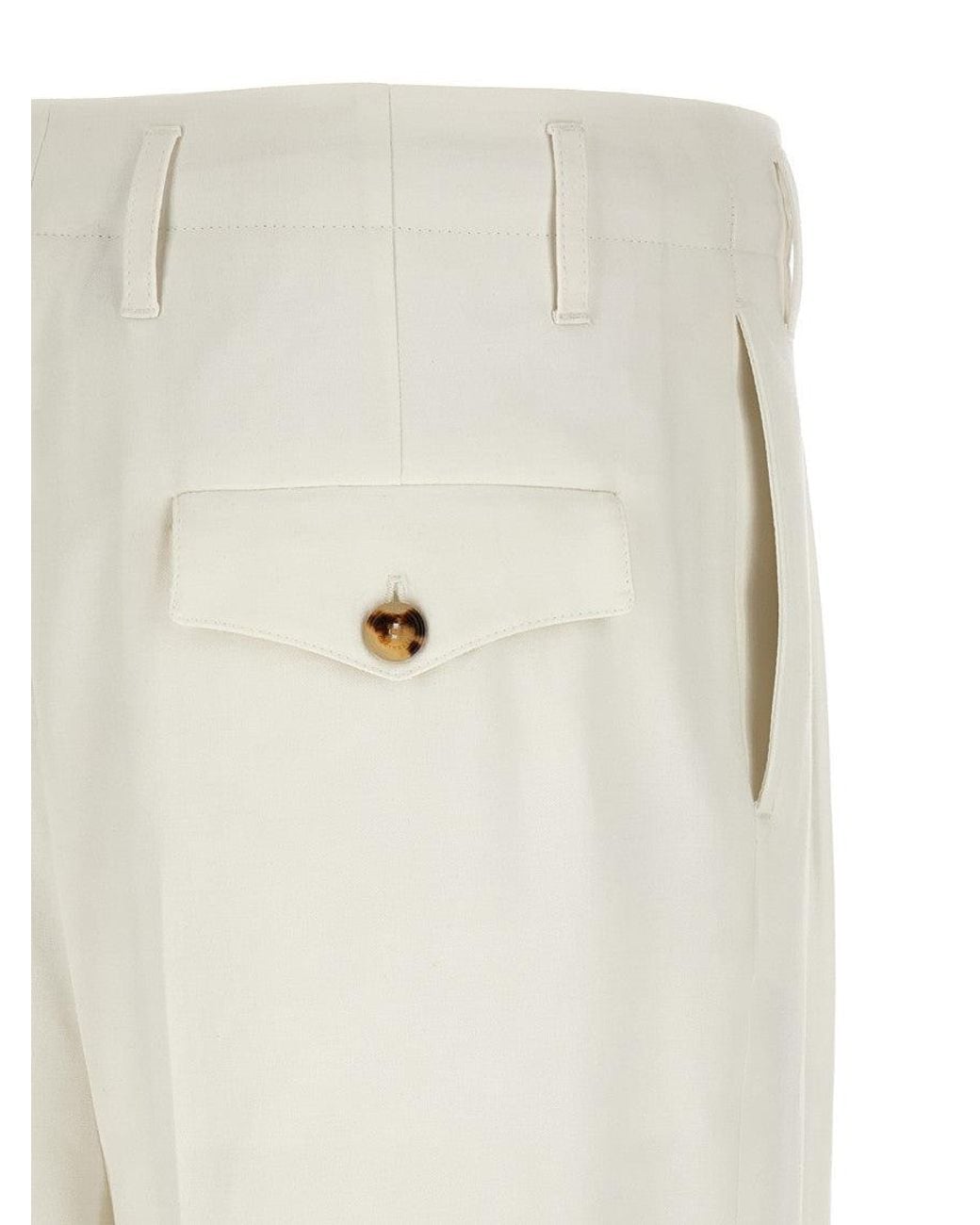 Brunello Cucinelli White Tapered Pleated Pants for men
