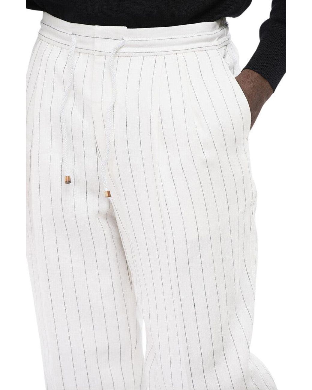 Brunello Cucinelli Black Regular Stripes Trousers for men