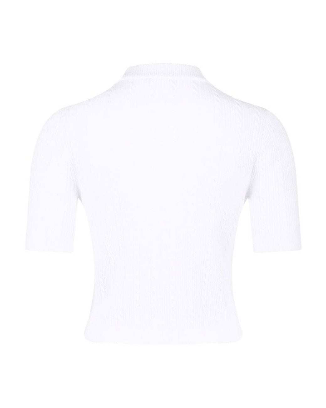 Balmain White Ribbed Buttoned Top