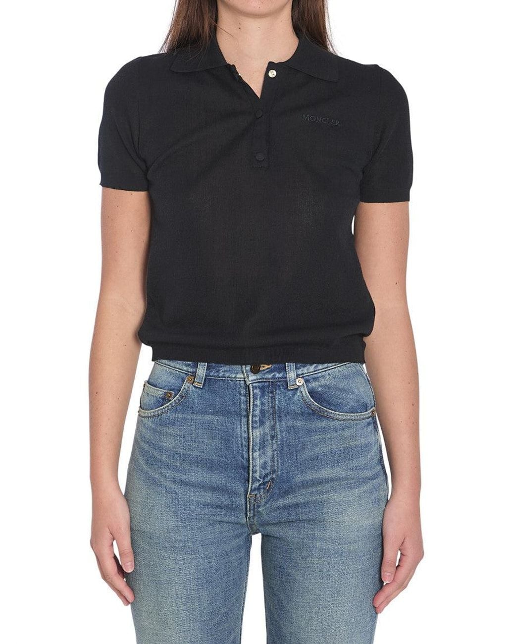 Moncler Black Solid Shirt Collar Polo