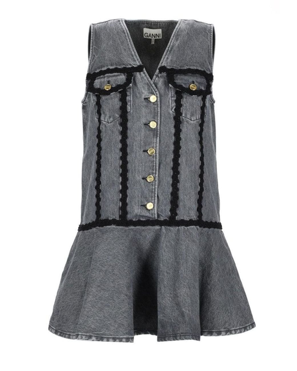 Ganni Gray Cotton Mini Dress Organic