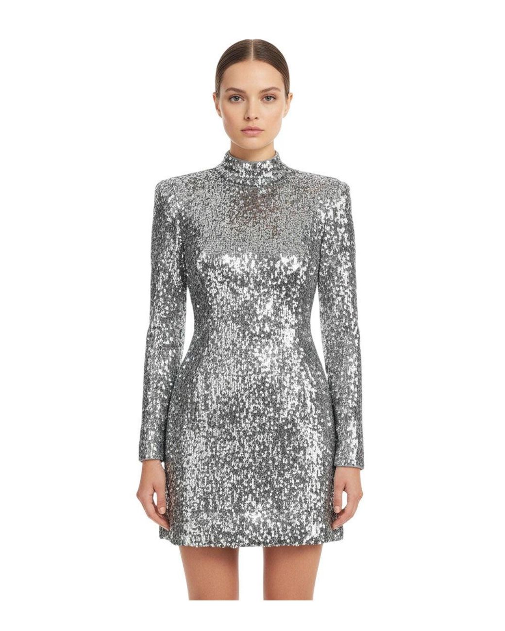 Balmain Gray Mock Collar Mini Dress