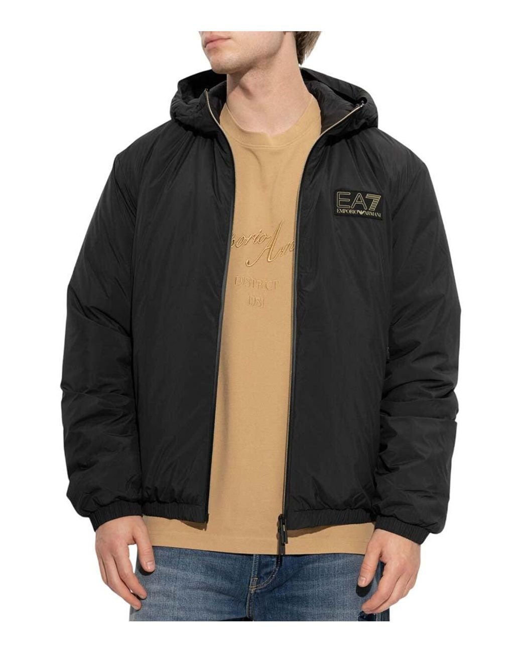 EA7 Black Logo Hood Jacket for men