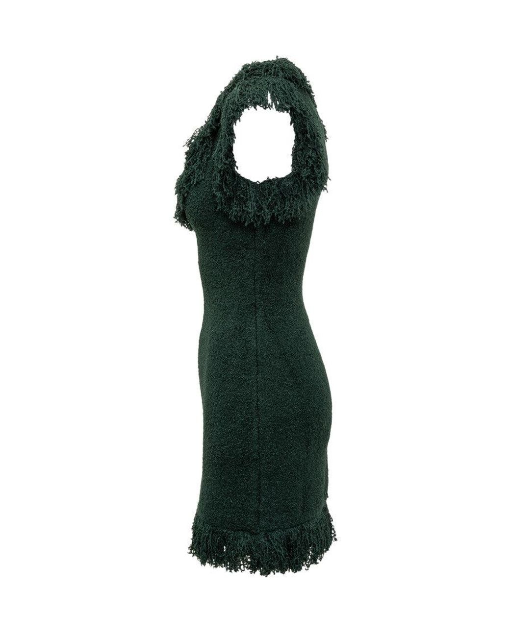 Ferragamo Green Textured Scoop Neck Mini Dress