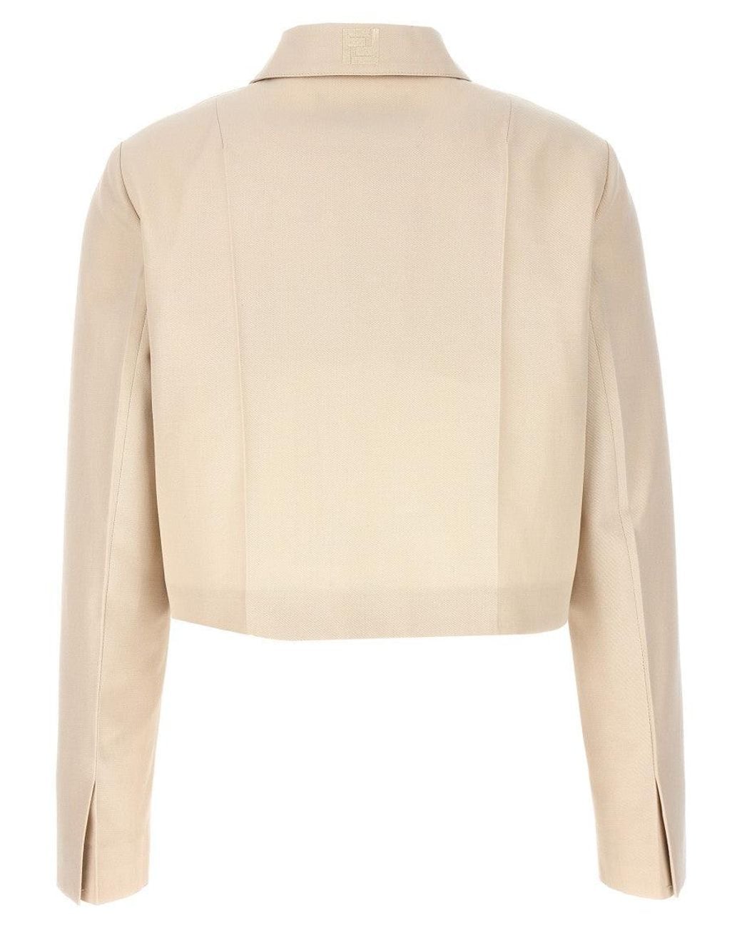 Fendi Natural Wool-Cotton Tailored Crop Jacket