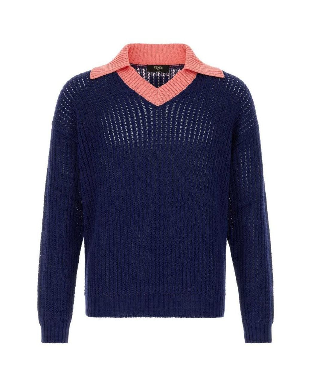 Fendi Blue V Neck Sweaters for men