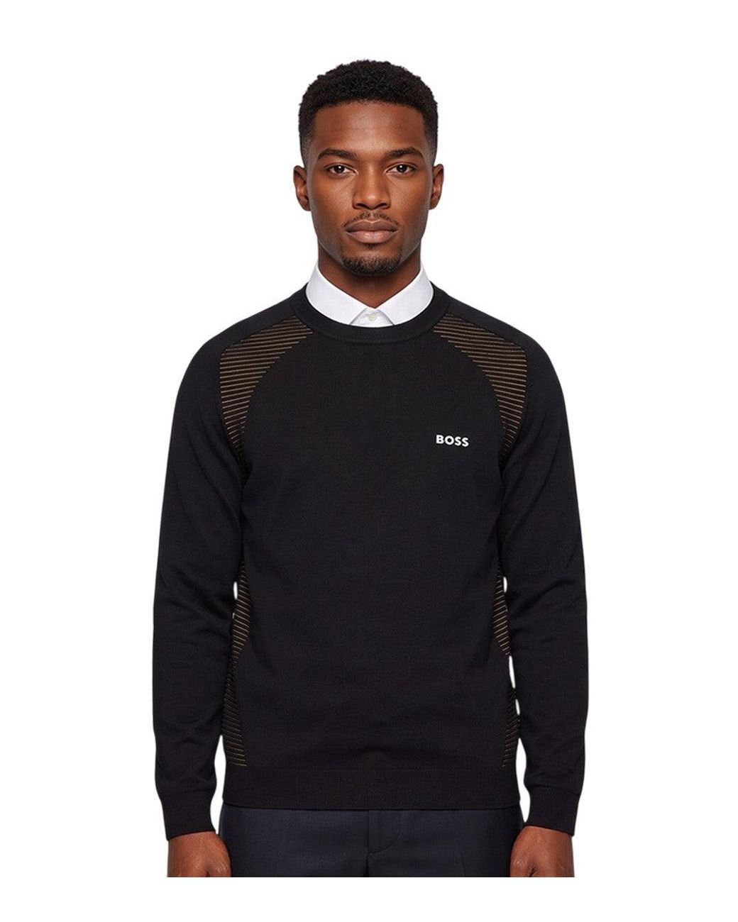 Boss Black Knitted Crew Neck Sweater for men
