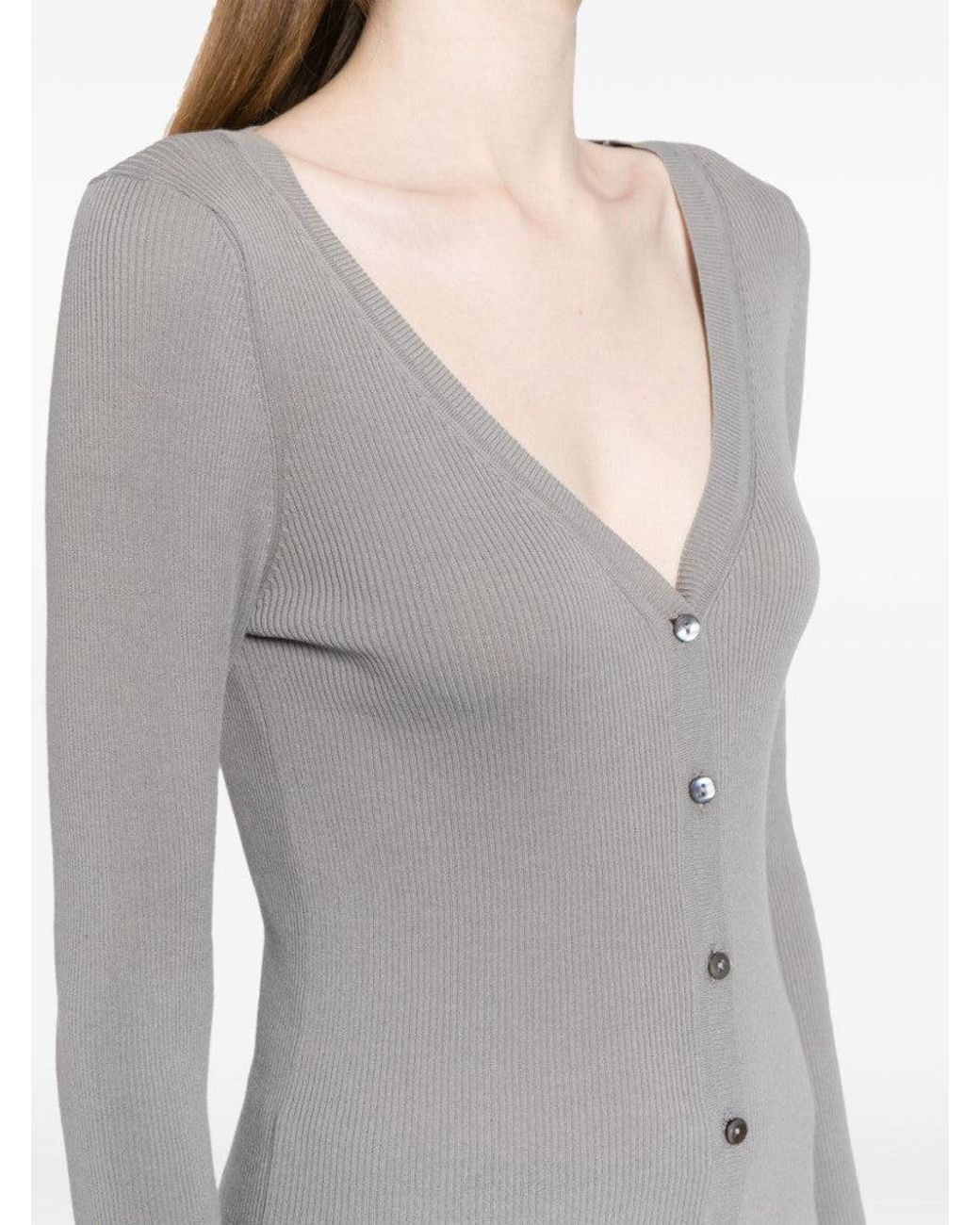 P.A.R.O.S.H. Gray V-Neck Ribbed Cardigan