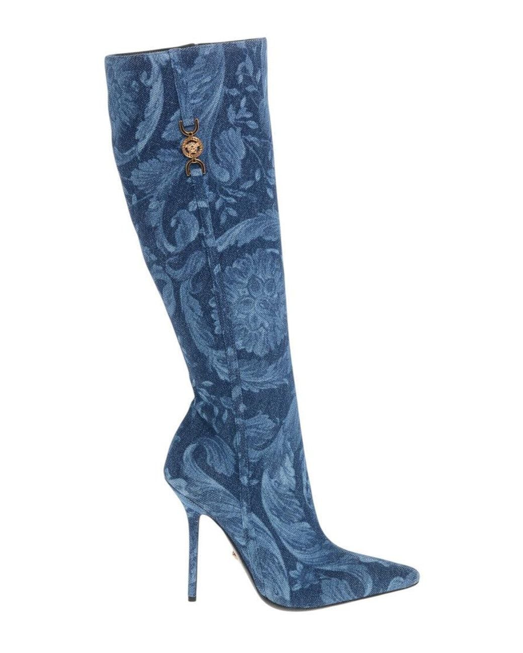 Versace Blue Jacquard Boots