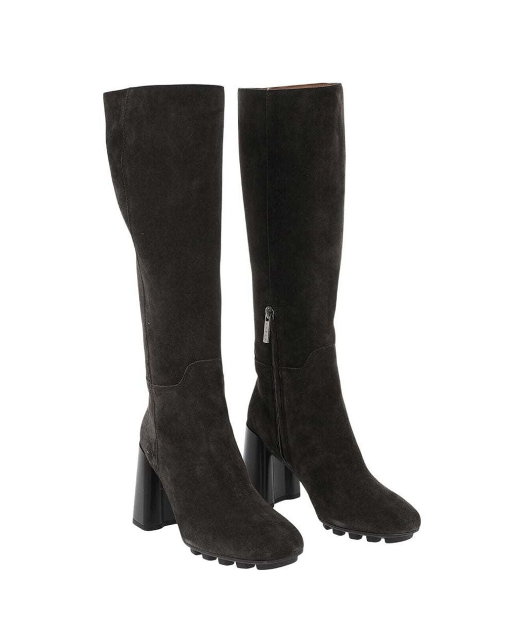 Hogan Black Suede Chunky Heel Boots