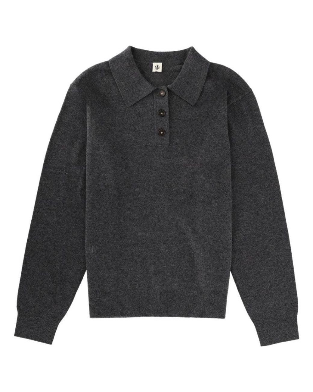 THE GARMENT Gray Solid Shirt Collar Sweater