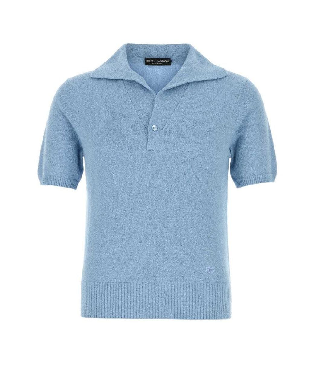 Dolce & Gabbana Blue Light Solid Shirt Collar Polo for men