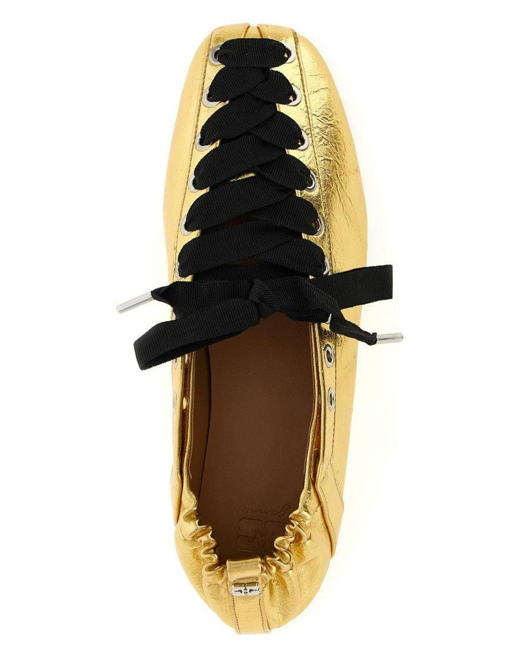Ganni Yellow Golden Lace-Up Ballet Sneakers